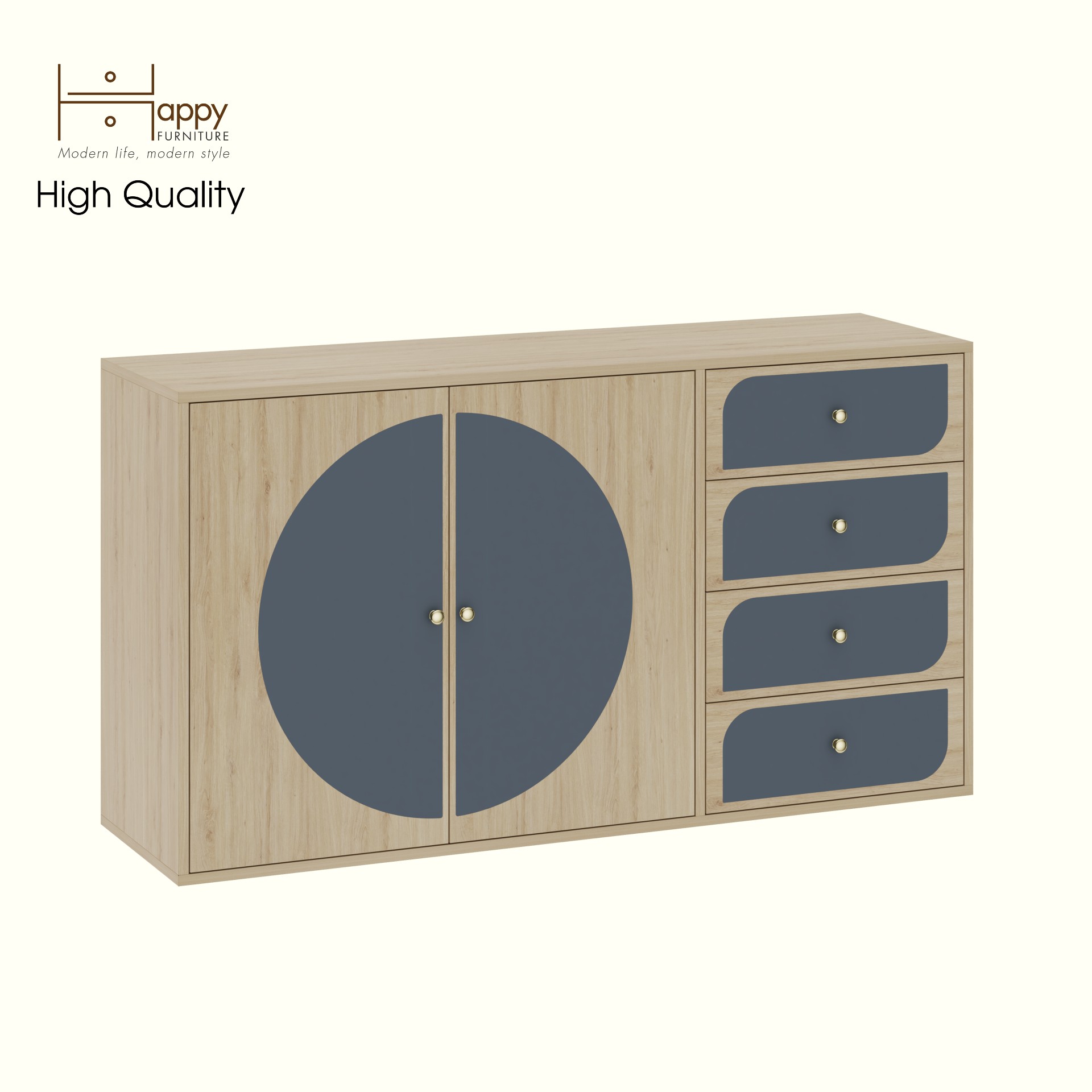 [Happy Home Furniture] BANA, Tủ lưu trữ 2 cửa mở - 4 ngăn kéo, 140cm x 40cm x 76cm ( DxRxC), TCM_126