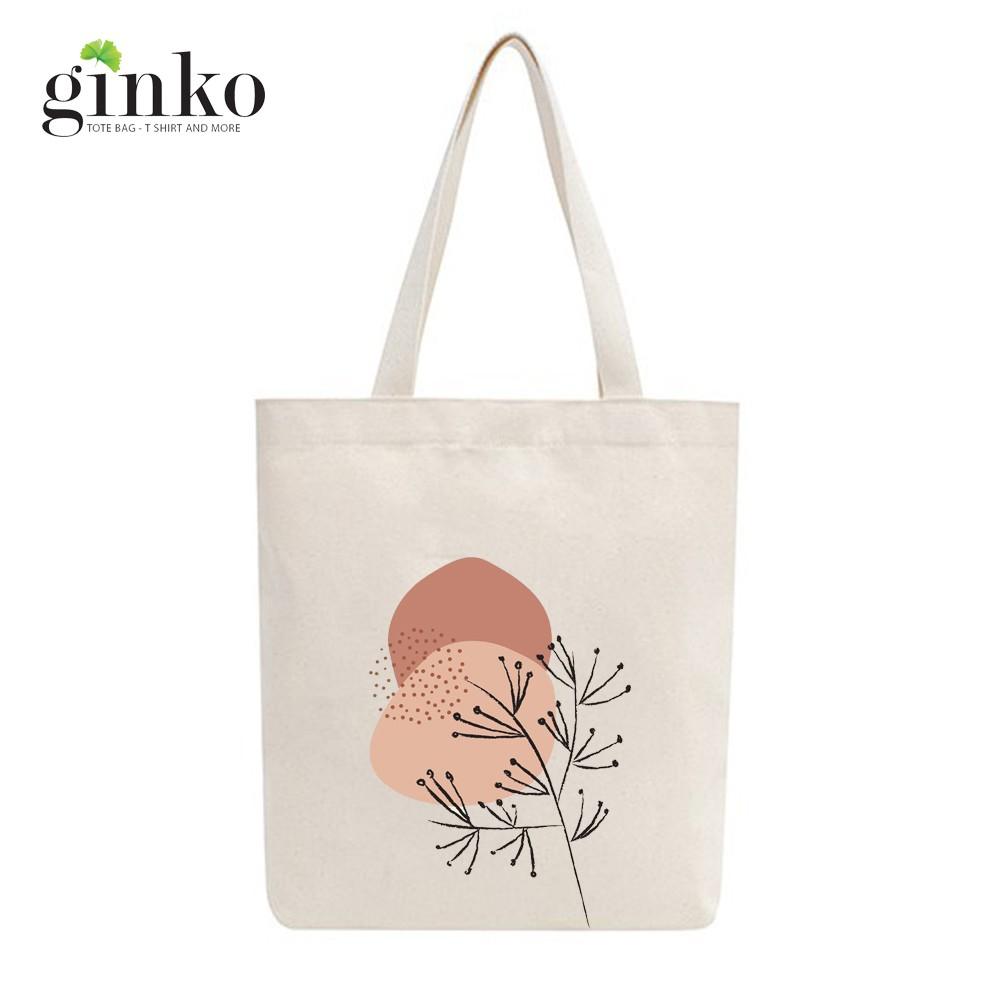Túi Tote Vải Mộc Ginko kiểu basic có dây kéo khóa miệng túi đựng vừa laptop 14 inch và nhiều đồ dùng khác In Hình Minimalism Art M14