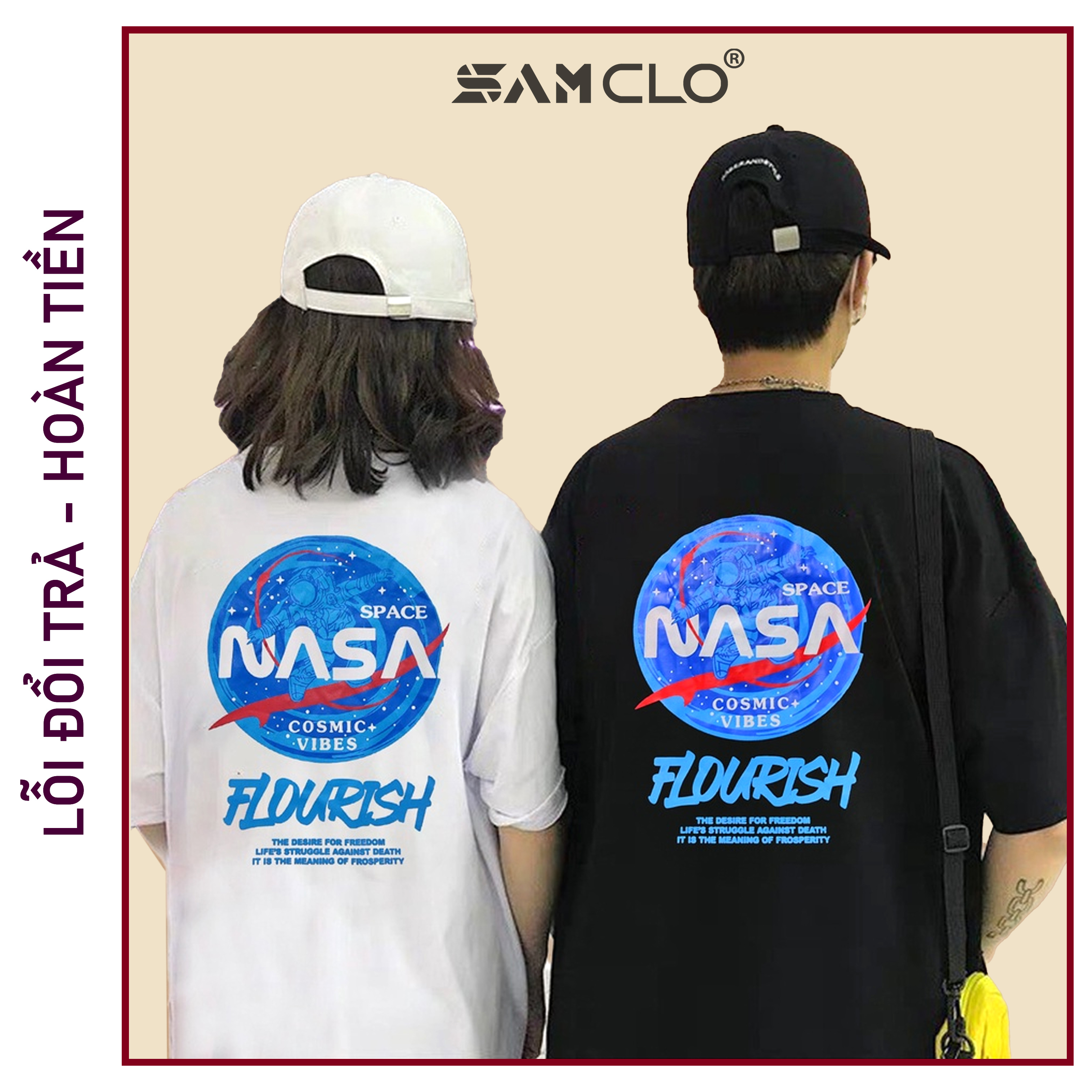 Áo thun tay lỡ nam nữ SAM CLO phông form rộng dáng Unisex - mặc cặp, nhóm, lớp in hình PHG NASA