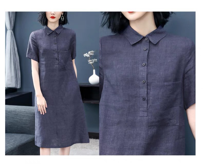 Đầm suông công sở linen cổ sơ mi 2 túi sườn trẻ trung LAHstore, thời trang hè thu 2021