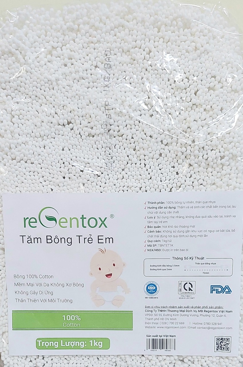 Tăm bông gói 1kg Regentox chuyên cho spa nặn mụn và chăm sóc bé.