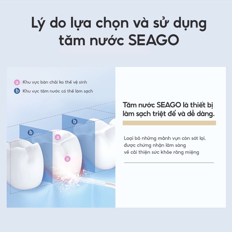 Tăm nước với 3 chế độ áp lực/ 5 vòi khác nhau/ Xung nước 1500 lần/ phút Seago SG-833 - Hàng chính hãng