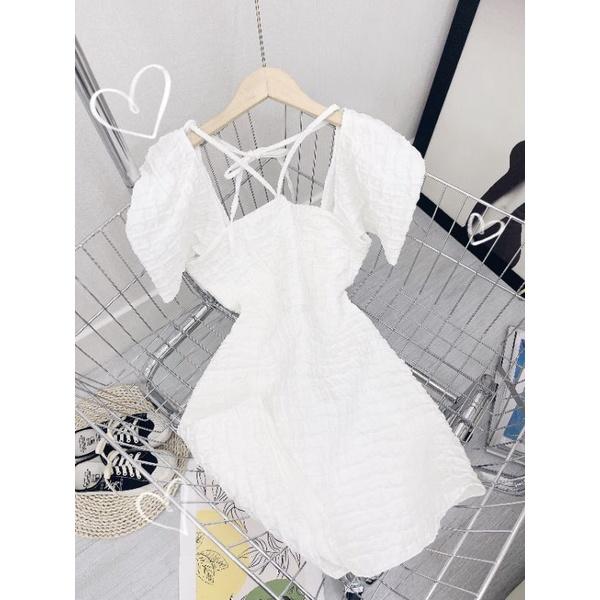 Đầm dự tiệc chất gấm tay phồng cổ chéo form chuẩn Velvet Dress