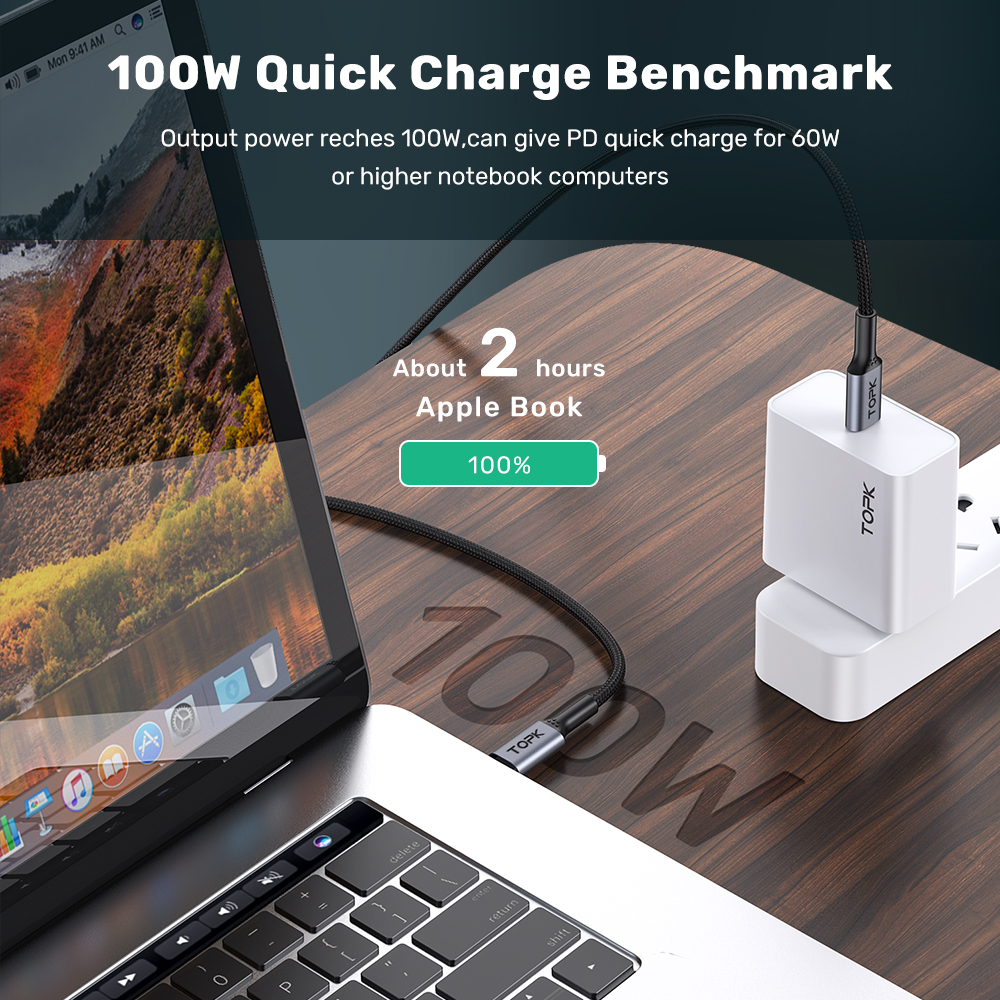 Cáp sạc nhanh C to C công suất 100W HÀNG CHÍNH HÃNG TOPK AP35 QC PD 4.0 dùng cho iPad Pro/ Macbook/ Laptop/ Smartphone
