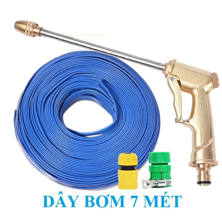 Bộ dây vòi xịt nước rửa xe, tưới cây . tăng áp 3 lần, loại 7m, 10m 206701-3 đầu đồng, cút,nối vàng+ tặng mở chai
