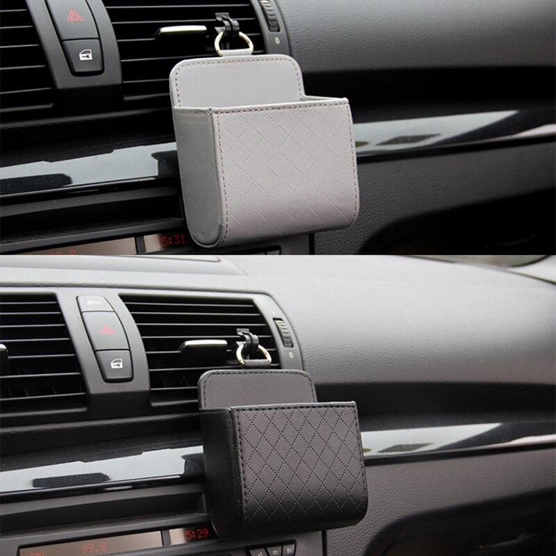 Auto Vent Outlet Trash Box PU Leather Car Mobile Phone Holder Storage Bag Organizer Automobile Hanging Box Car Styling 3 Colors Car Interior Accessories