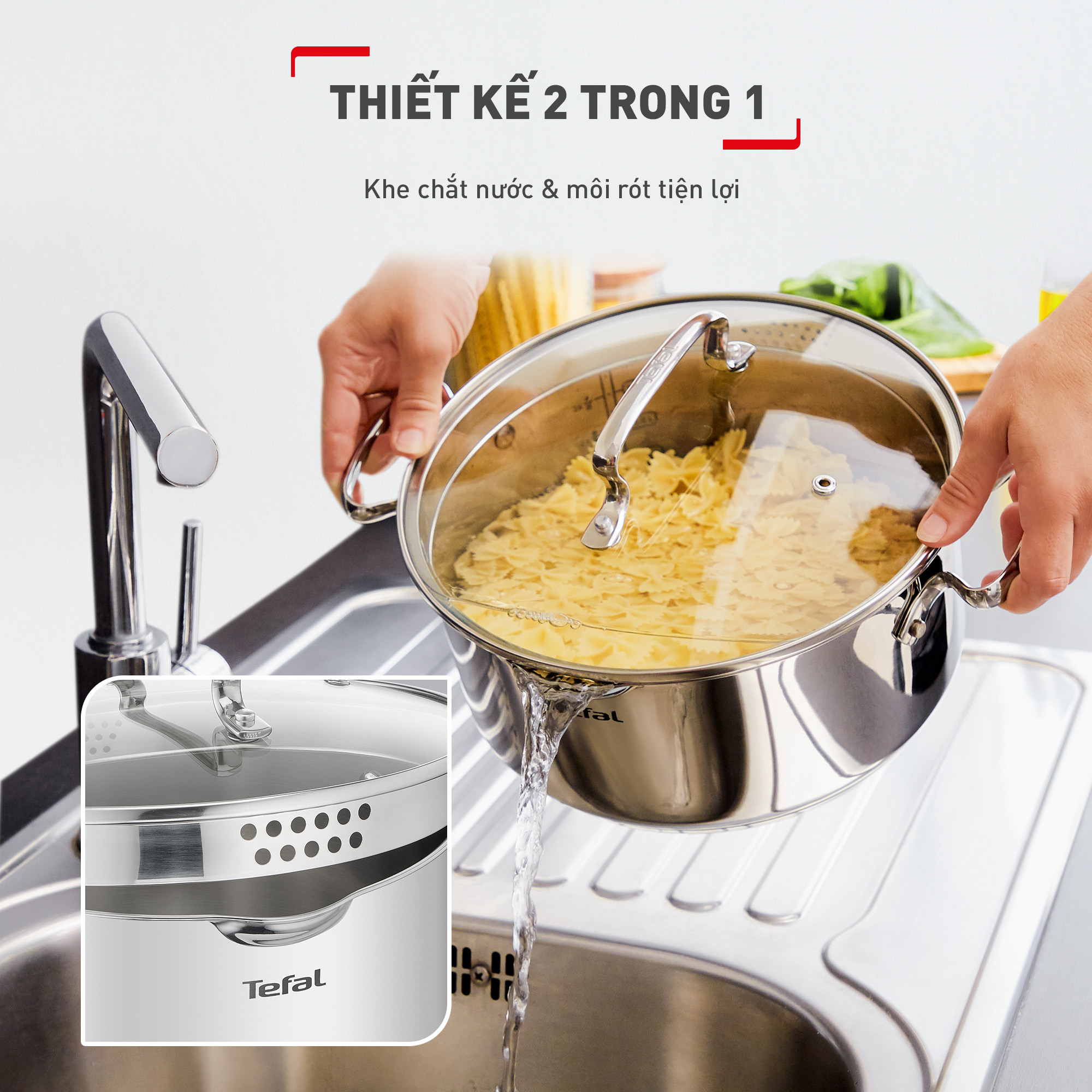 Bộ 3 nồi inox cao cấp Tefal Duetto Plus (Quánh 16cm - 1.4L, Nồi 20cm - 2.8L, Nồi 24cm - 4.9L) - Hàng chính hãng