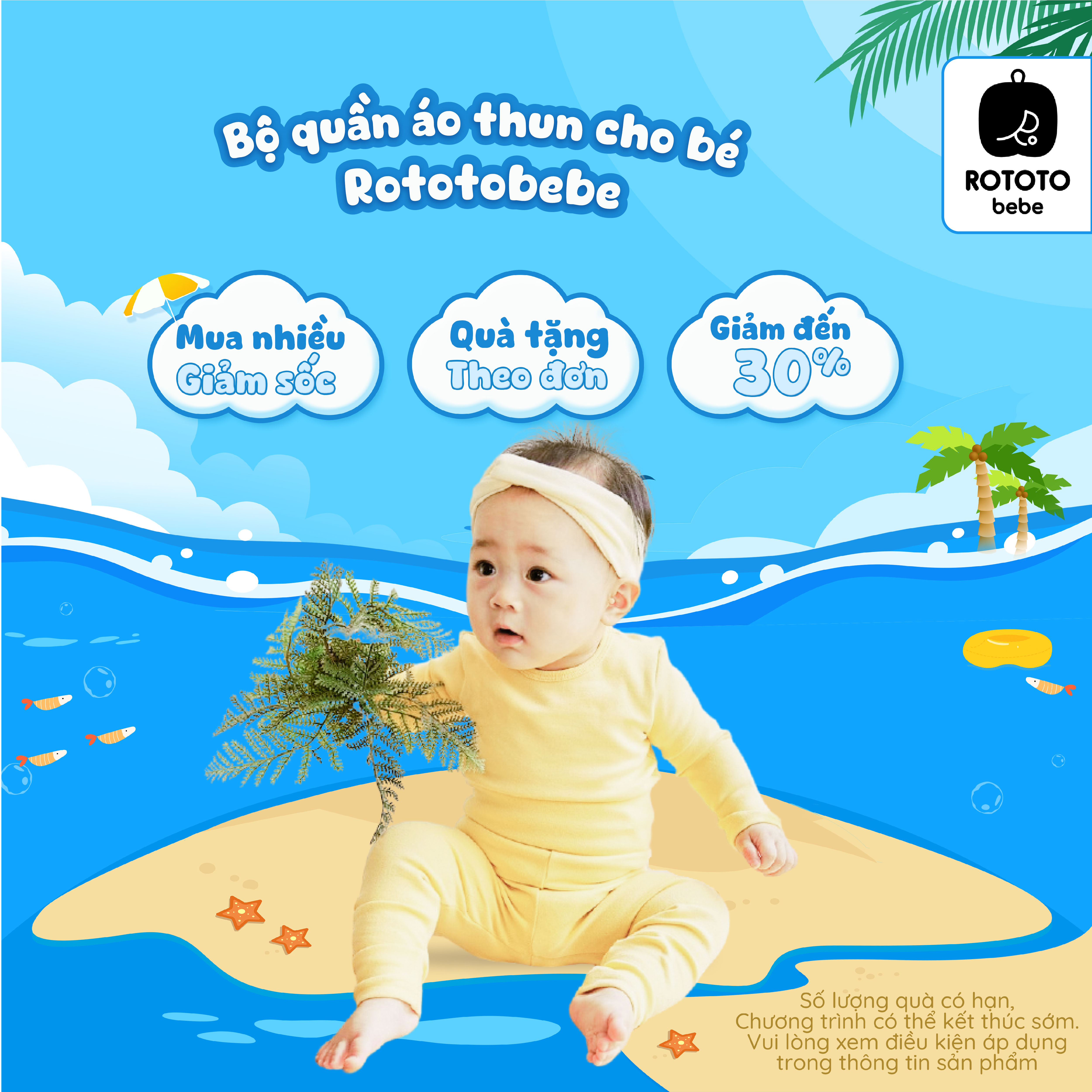 Bộ quần áo thun cạp cao Rototo bebe chống hở bụng dùng cho bé từ 6-12 tháng - ALADDIN VINA