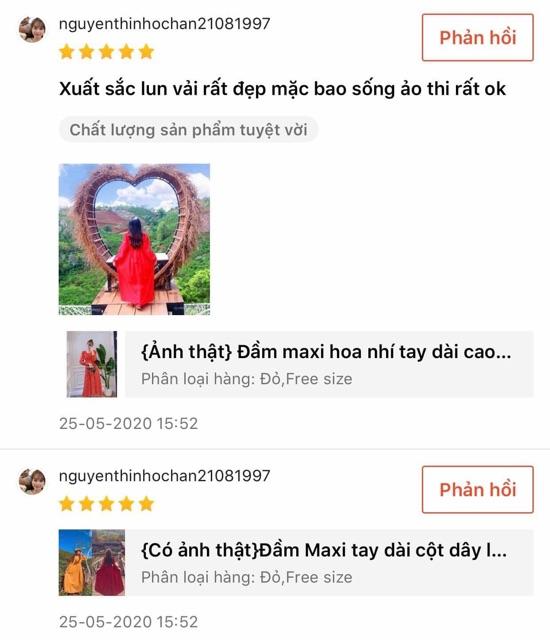Đầm maxi đỏ tay dài thắt nơ lưng du lịch đi biển