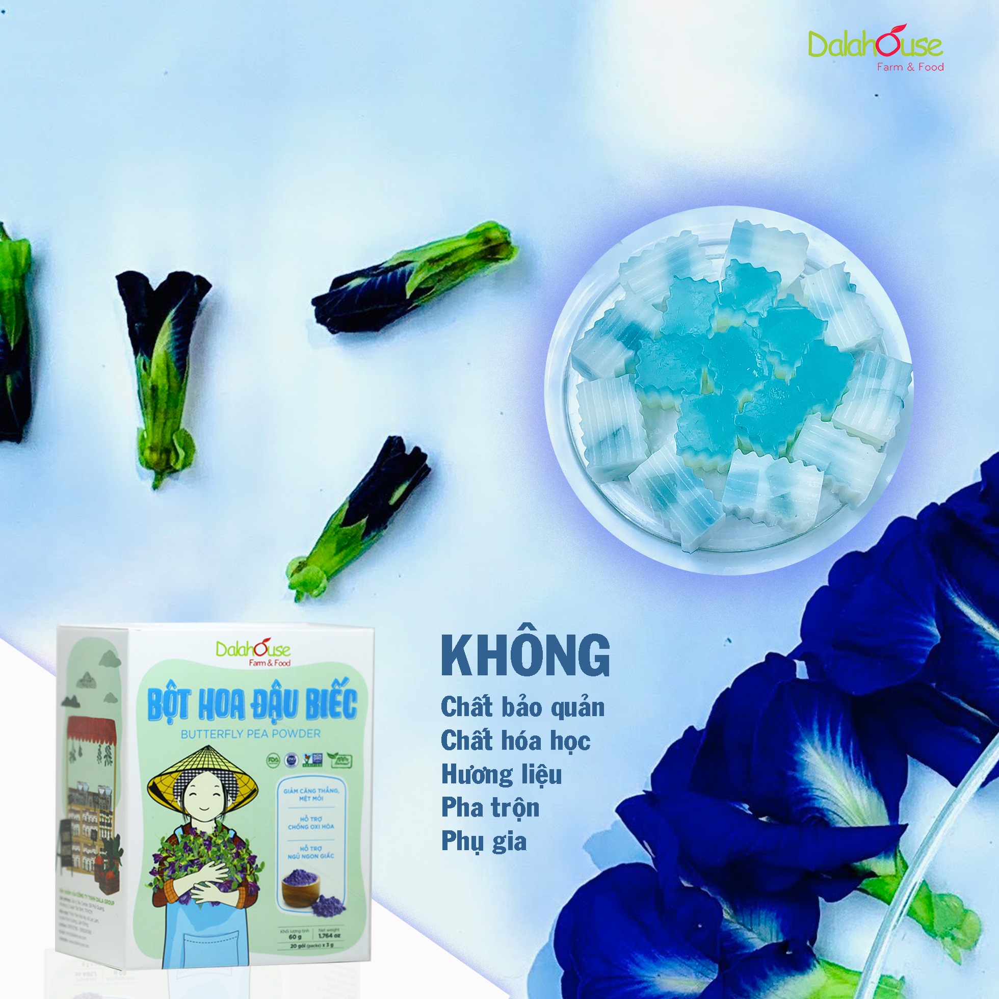 Bột Hoa Đậu Biếc hữu cơ sấy lạnh Dalahouse - 60g - Giảm căng thẳng mệt mỏi - Hỗ trợ chống ô xy hóa - Tốt cho mắt và giúp cho giấc ngủ sâu - Tạo màu sắc cho thực phẩm