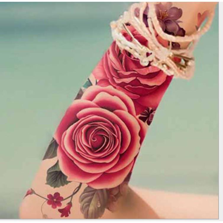 Hình xăm dán hoa hồng mẫu to cao cấp 10x20cm