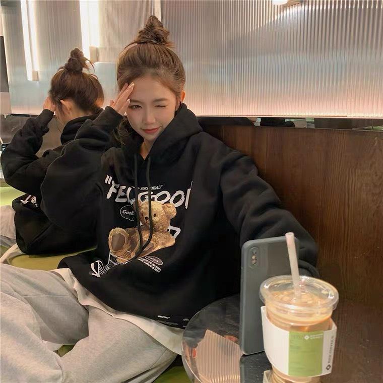 Free Ship - Áo Khoác Nỉ Hoodie Gấu Unisex Form Rộng KNN50 - KNN50 - Xanh đậu