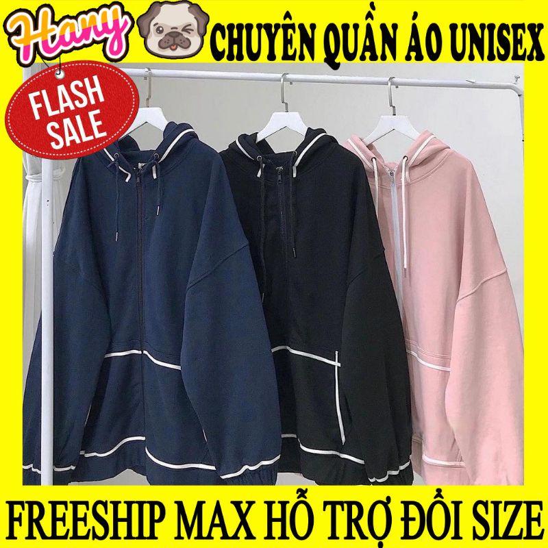 Áo khoác form rộng- Áo khoác dây kéo viền trắng || Hany shop