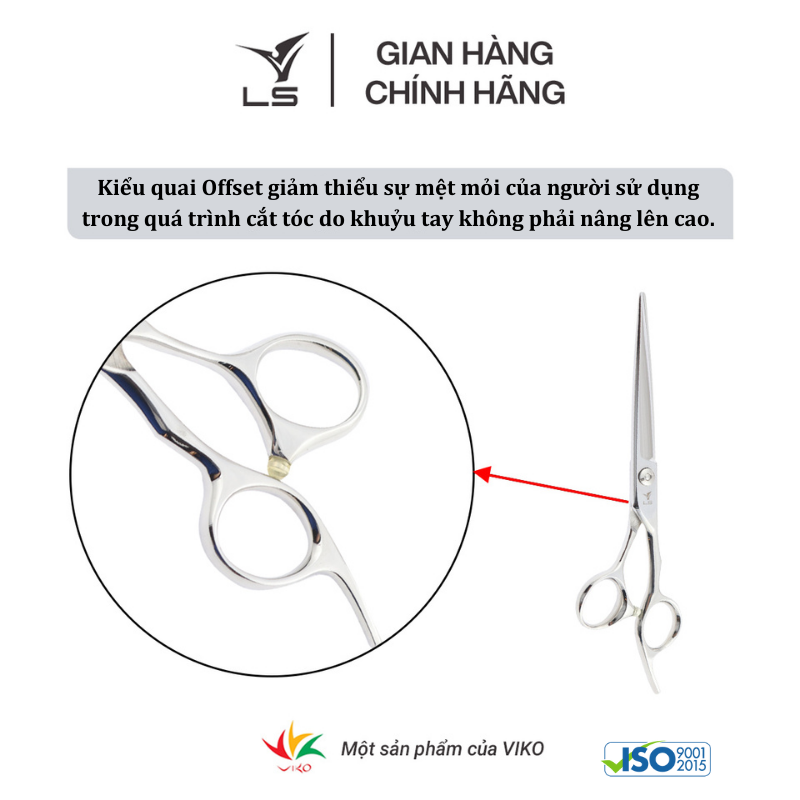 Kéo cắt tóc LS lưỡi thẳng quai offset vênh đỡ ngón cố định CB13/7.0