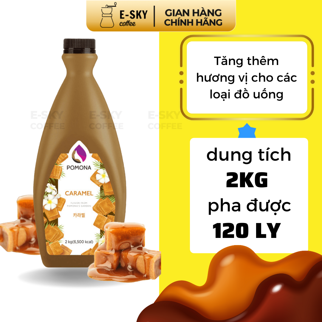 Sốt Caramel Pomona Caramel Sauce Nguyên Liệu Pha Chế Cà Phê, Trà Sữa Hàn Quốc Chai 2kg