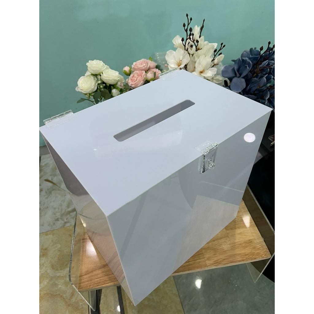 Thùng từ thiện, tip box mica, hộp tip box, có ổ khoá, nhiều màu sắc , nhiều kích thước, thiết kế theo yêu cầu - Vàng