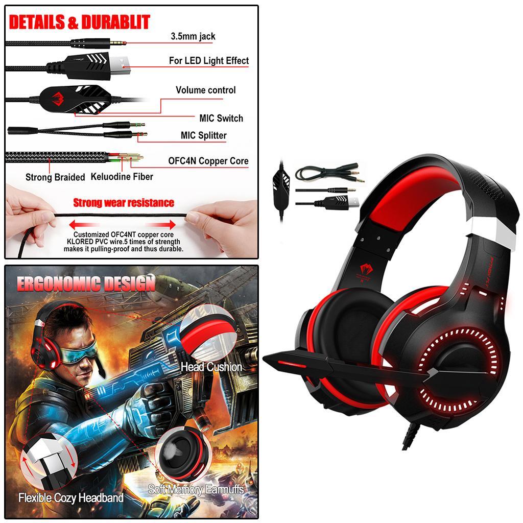 Blesiya Over Ear Gaming Headset with MIC Earpiece 3.5mm Interface