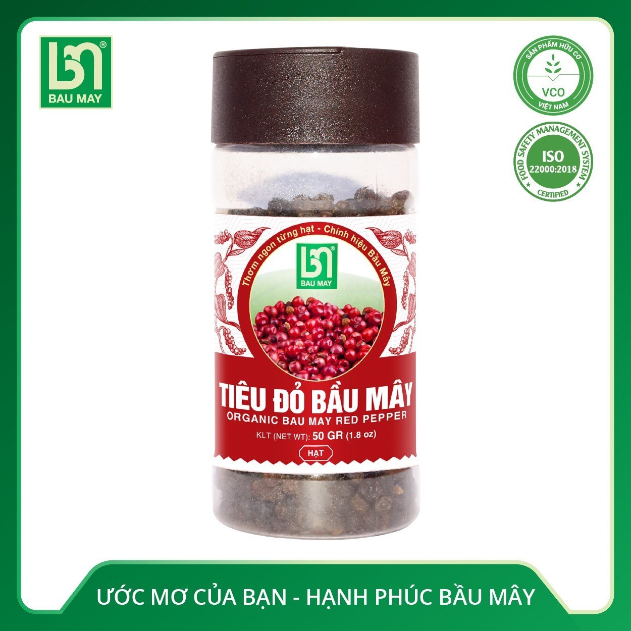 Tiêu đỏ Bầu Mây hữu cơ 50g - Xuất khẩu trực tiếp, không chất bảo quản, tạo màu, tạo mùi, nguyên liệu organic