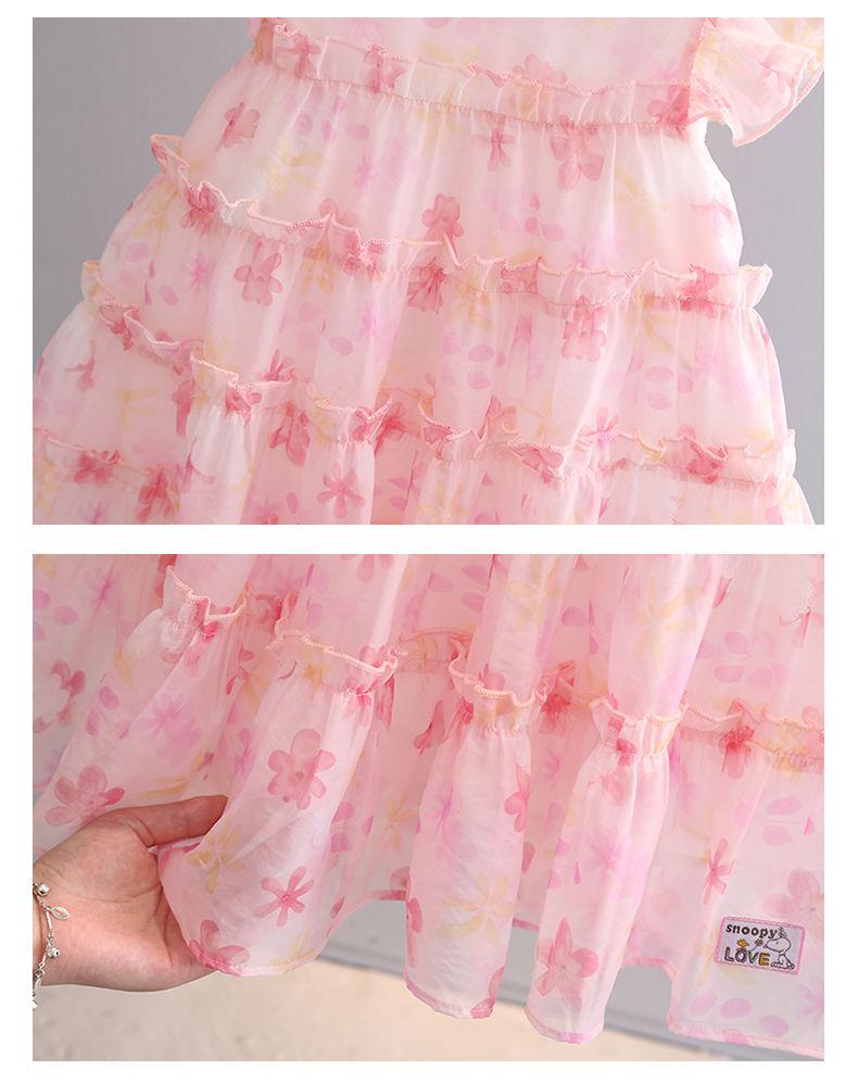 CHENGRUI Snoopy cô gái đầm mùa hè chiffon váy bé gái đầm hoa đầm công chúa trẻ em váy