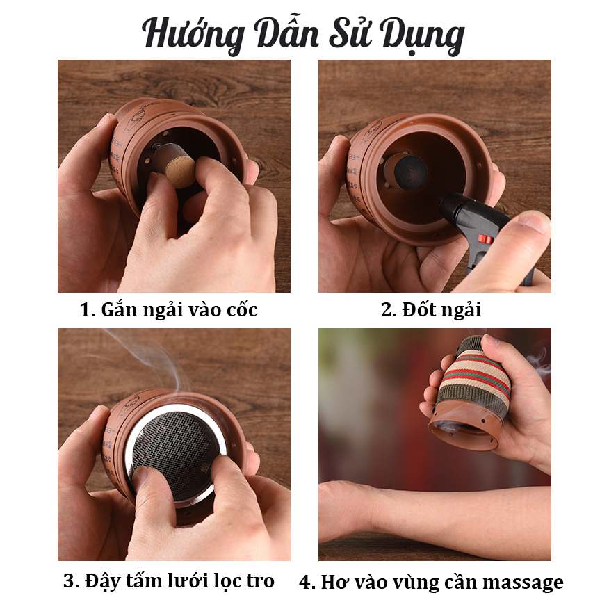 Cốc Phù Dương Xông Hơ Ngải Cứu Hàn Ẩm Massage, Giác Hơi, Cạo Gió, Chải Thông Kinh Lạc (Tặng Ngải, Bản Đồ Huyệt,Tinh Dầu)