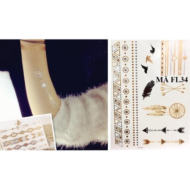 Hình xăm dán ánh kim mũi tên vàng tattoo gold 15x21cm- giảm giá manh và tặng 10x20cm khi mua từ 3 tấm