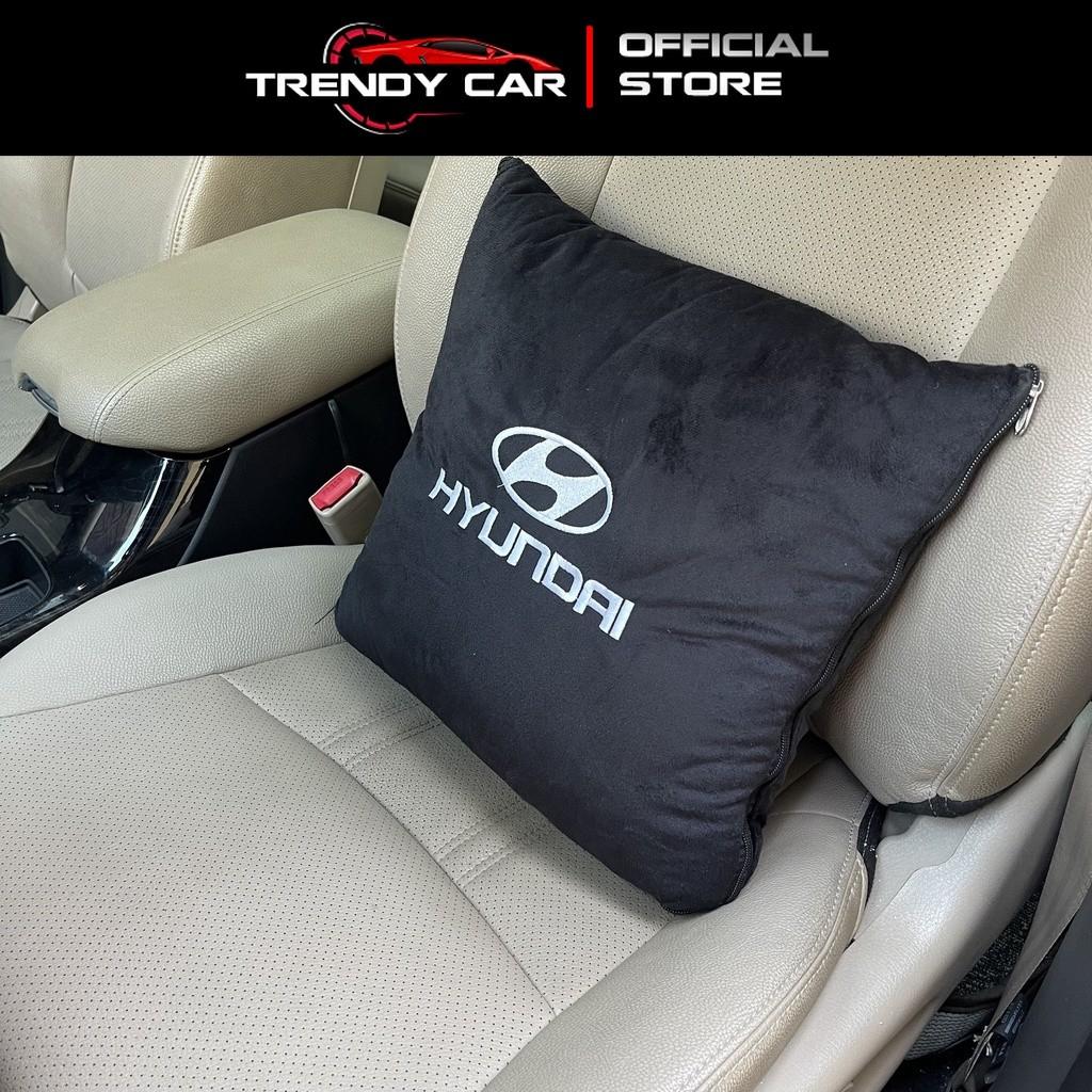 Gối và chăn (mền) 2 trong 1 (logo Hyundai) - Sử dụng làm tựa lưng chăn đắp văn phòng hoặc ô tô tiện dụng chất lông tuyết