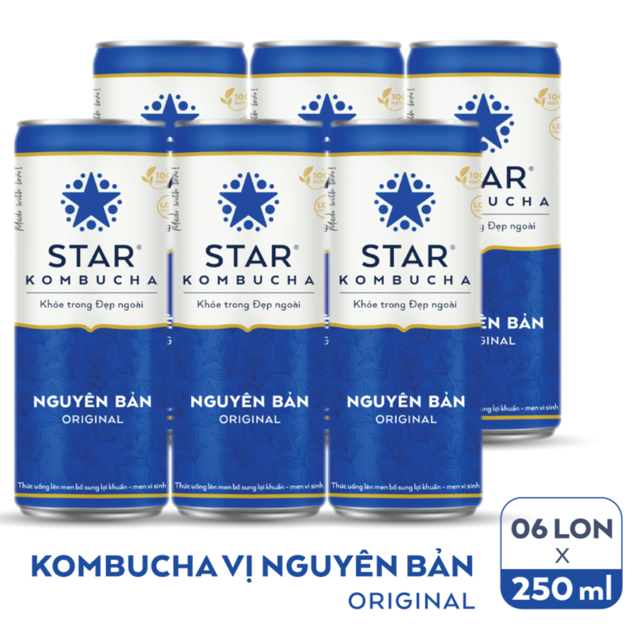 Lốc 6 lon thức uống lên men STAR KOMBUCHA Nguyên Bản / Original (250ml/lon)