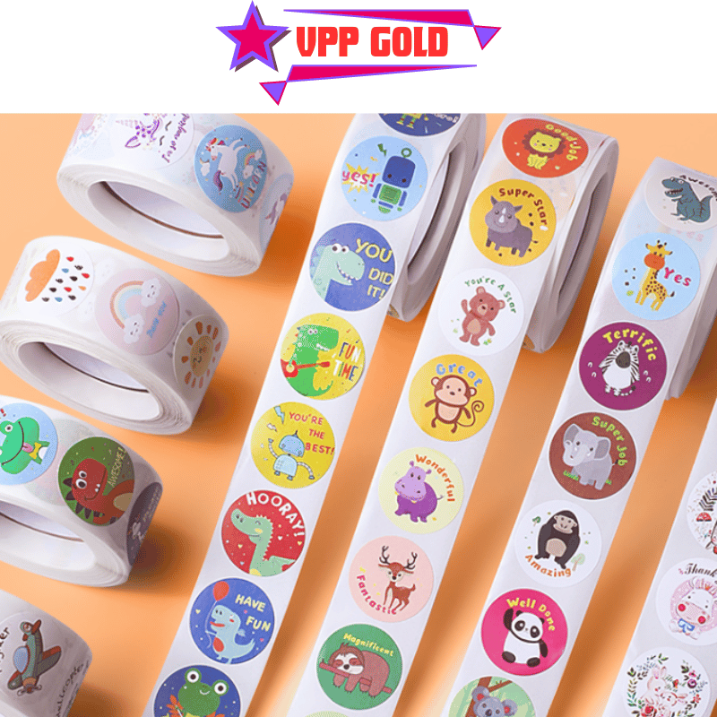 Sticker cuộn 500 hình dán cute dễ thương đẹp giá rẻ, sticker trang trí dán sổ khen thưởng học sinh văn phòng phẩm