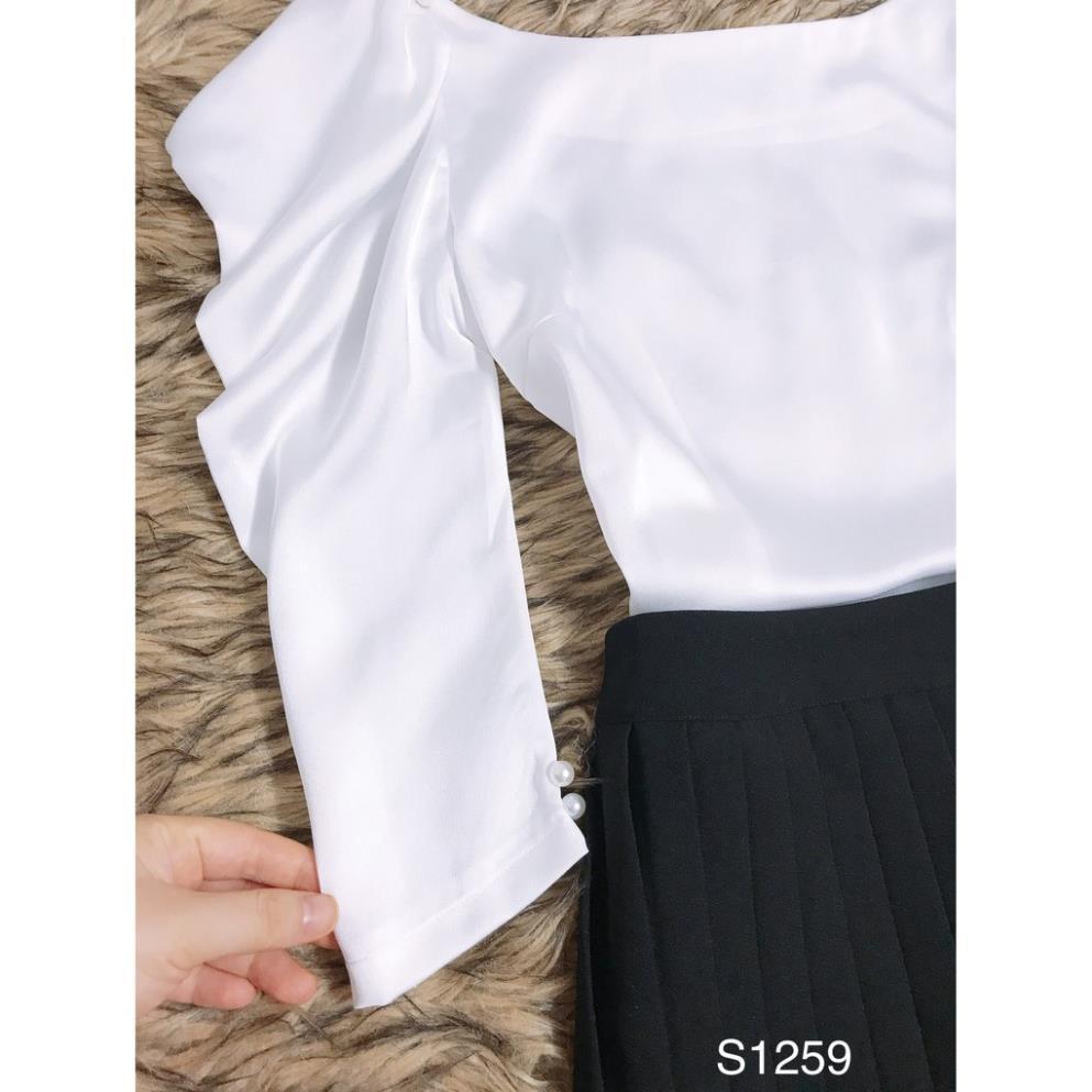 Set áo trắng cổ oval kèm chân váy midi S1259 - Đẹp Shop DVC (Kèm ảnh thật trải sàn do shop tự chụp)