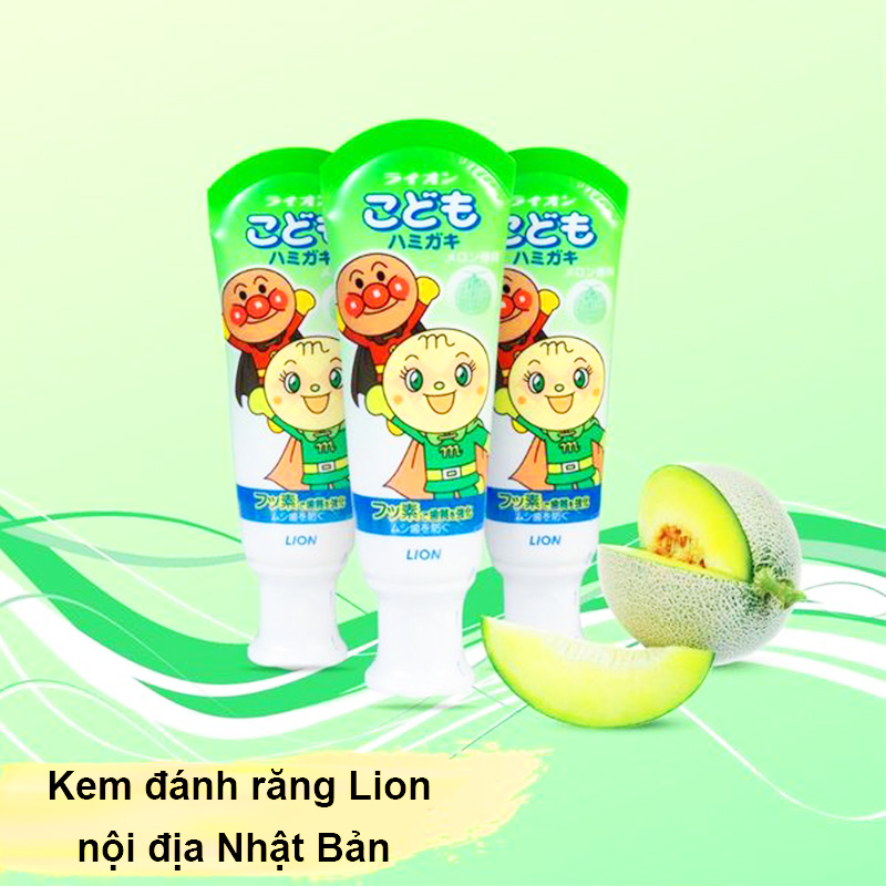 Kem đánh răng trẻ em, Kem đánh răng cho bé nuốt được Lion nội địa Nhật Bản hương vị ngọt cho bé – SI017
