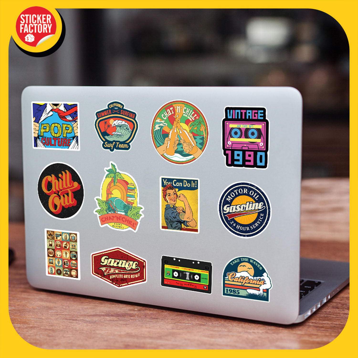 Retro Vintage - Set 100 sticker decal hình dán nón bảo hiểm, laptop, xe máy, ô tô - STICKER FACTORY