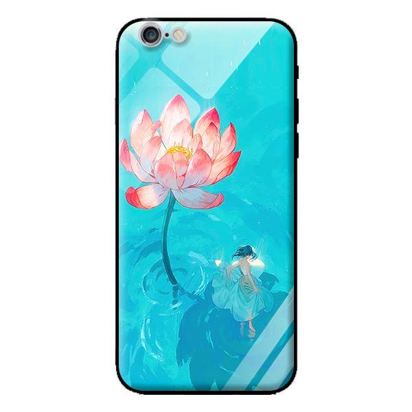 Ốp kính cường lực cho iPhone 6 Thiếu Nữ Và Sen - Hàng chính hãng
