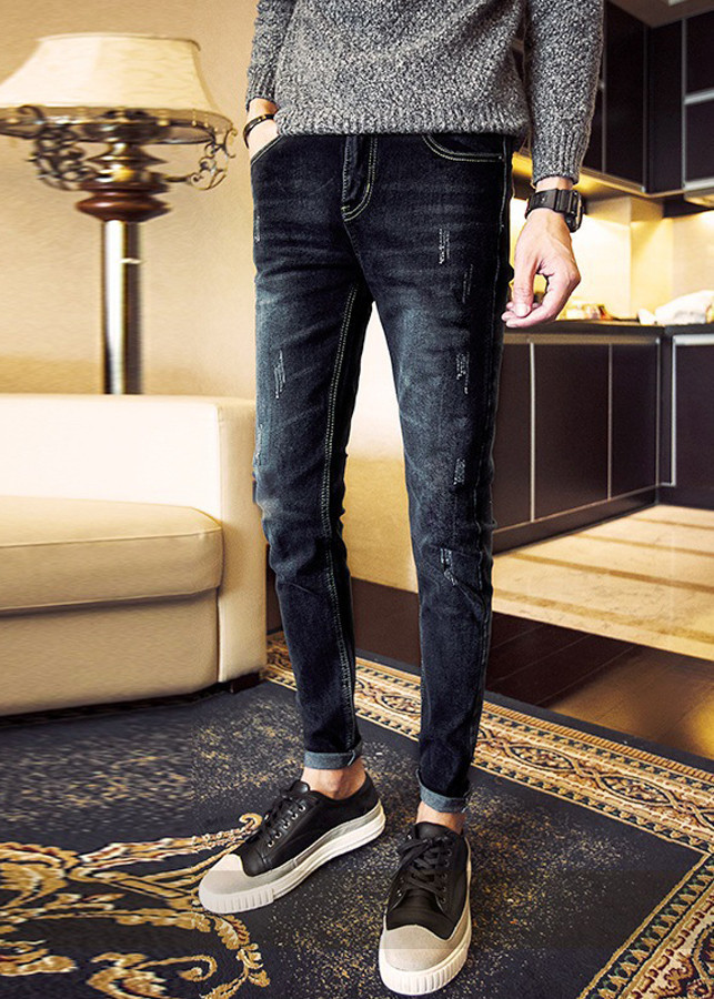 Quần Jeans Đen Xước Dành Cho Nam DENXUOC90