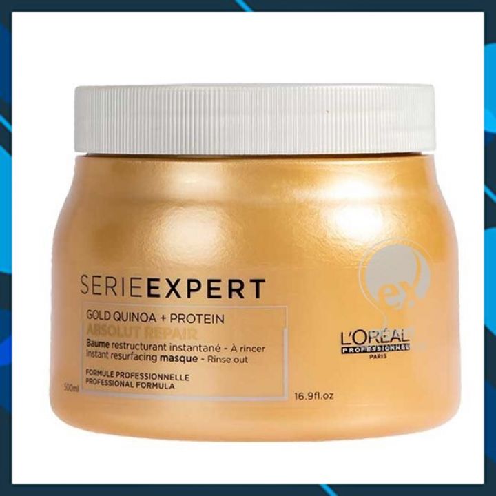 Dầu hấp ủ L'ORÉAL Serie Expert Gold Quinoa + Protein Absolut Repair Golden Masque Diêm mạch vàng phục hồi tóc hư tổn - 500ml - (vàng đậm)