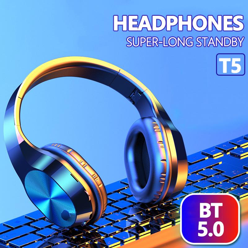 Tai Nghe T5 Không Dây Có Dây Hai Chế Độ Bluetooth 5.0 Tai Nghe Di Động Có Micro Gắn Đầu Stereo HIFI Tai Nghe Chụp Tai