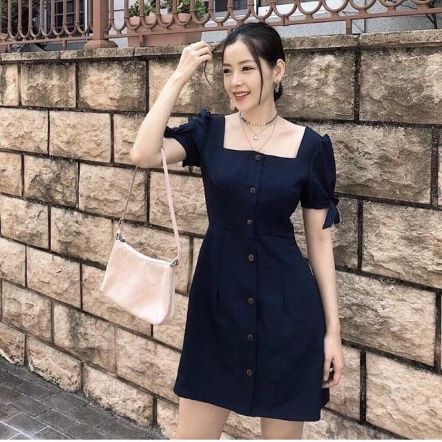 ĐẦM CỔ VUÔNG TAY NƠ kt