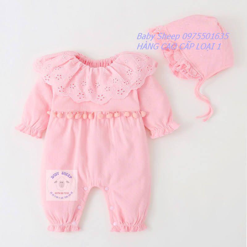 (Tặng Mũ Tiểu Thư) Body cotton thông hơi cao cấp họa tiết cổ bèo hạt bông cho bé gái 3-14kg hàng cao cấp