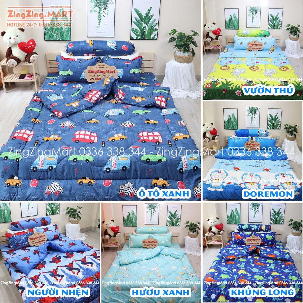 Sét 5 Món Chăn Phao Ga Gối Kèm Vỏ Gối Ôm | Mẫu Bò Hồng