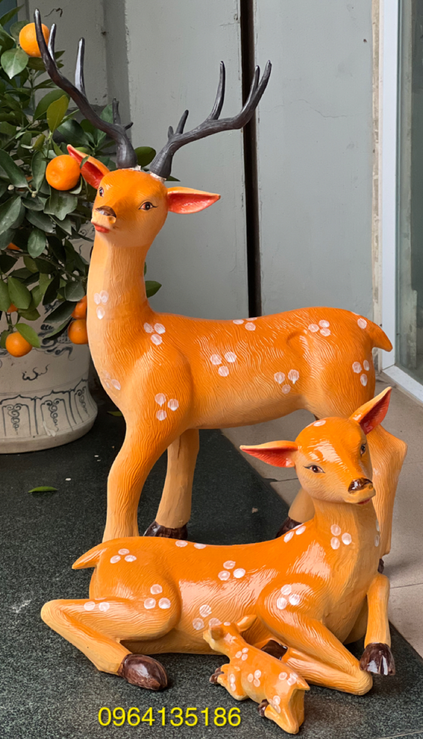 Tượng đôi hươu cao 70cm và 28cm gốm sứ Bát Tràng