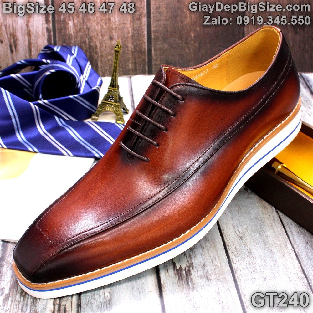 Giày da đóng thủ công, giày tây đế phẳng cỡ lớn 45 46 47 48 cho nam chân to. Big size handmade shoes for wide feet