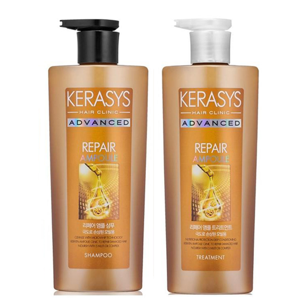 Dầu gội Kerasys Advanced Ampoule Repair phục hồi tóc hư tổn nặng Hàn Quốc 600ml tặng kèm móc khóa