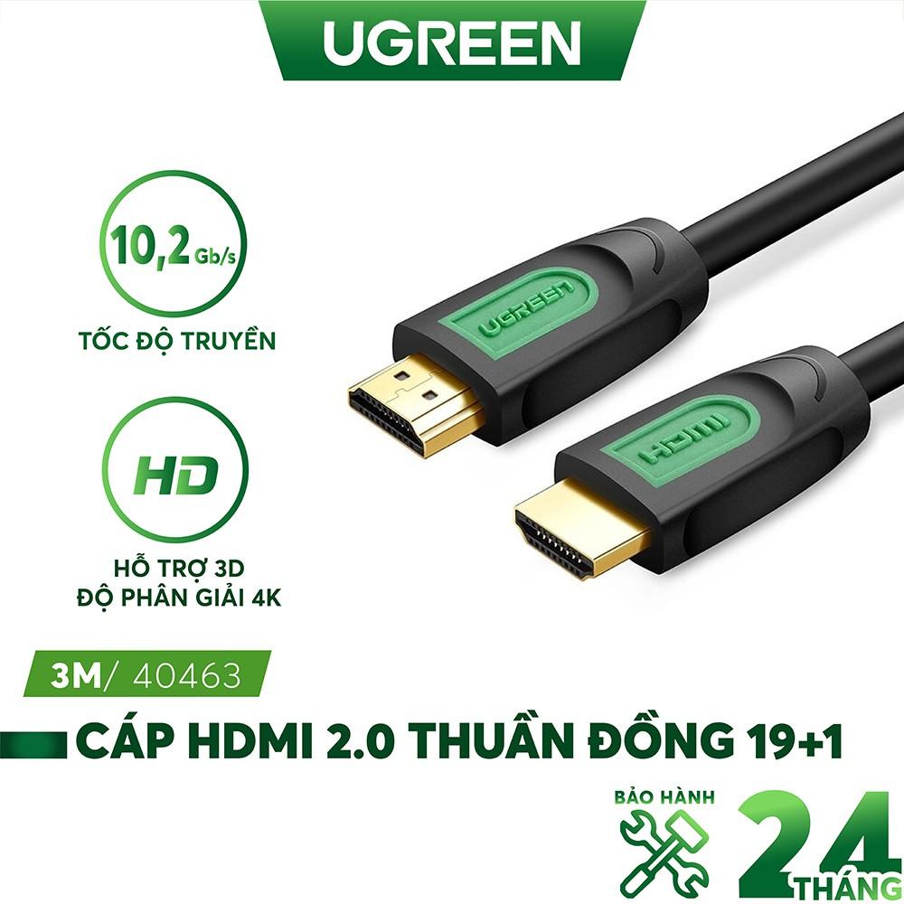 Dây HDMI 2.0/ 1.4 thuần đồng 100%, 19+1 dùng cho tivi, máy tính, máy chiếu, màn hình, độ dài từ 1-15m UGREEN HD101 - Hàng chính hãng