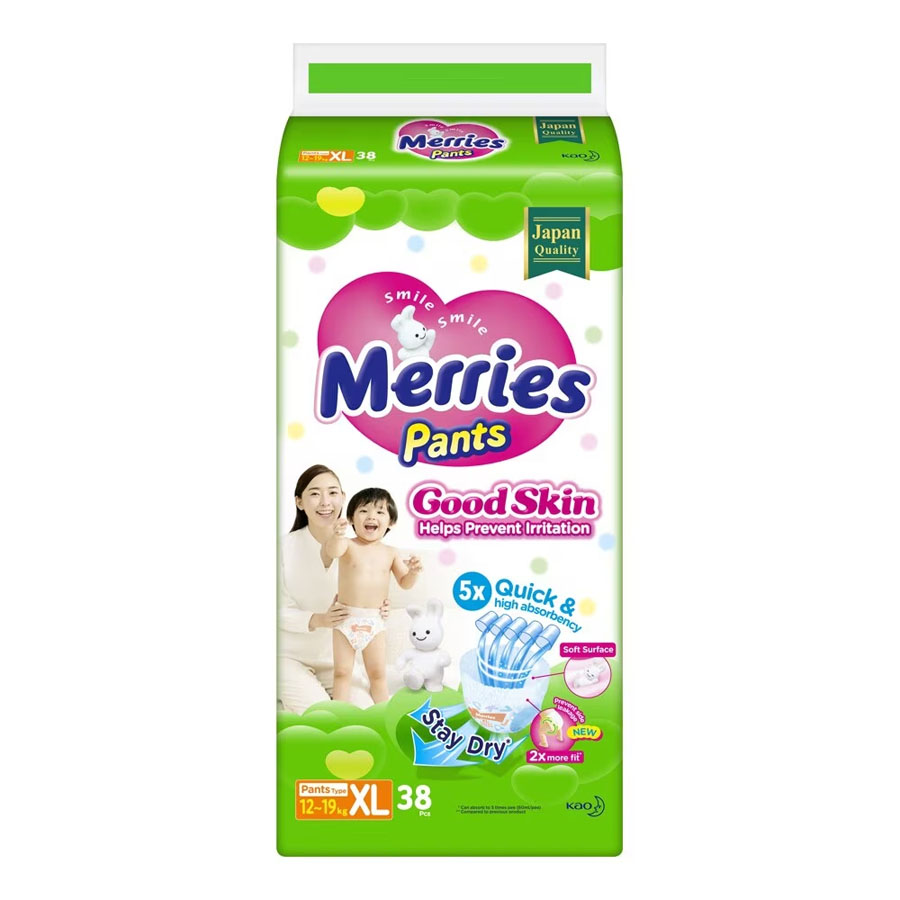 Tã Quần Merries GoodSkin Cỡ XL Cho Trẻ Từ 12-19kg 38 Miếng