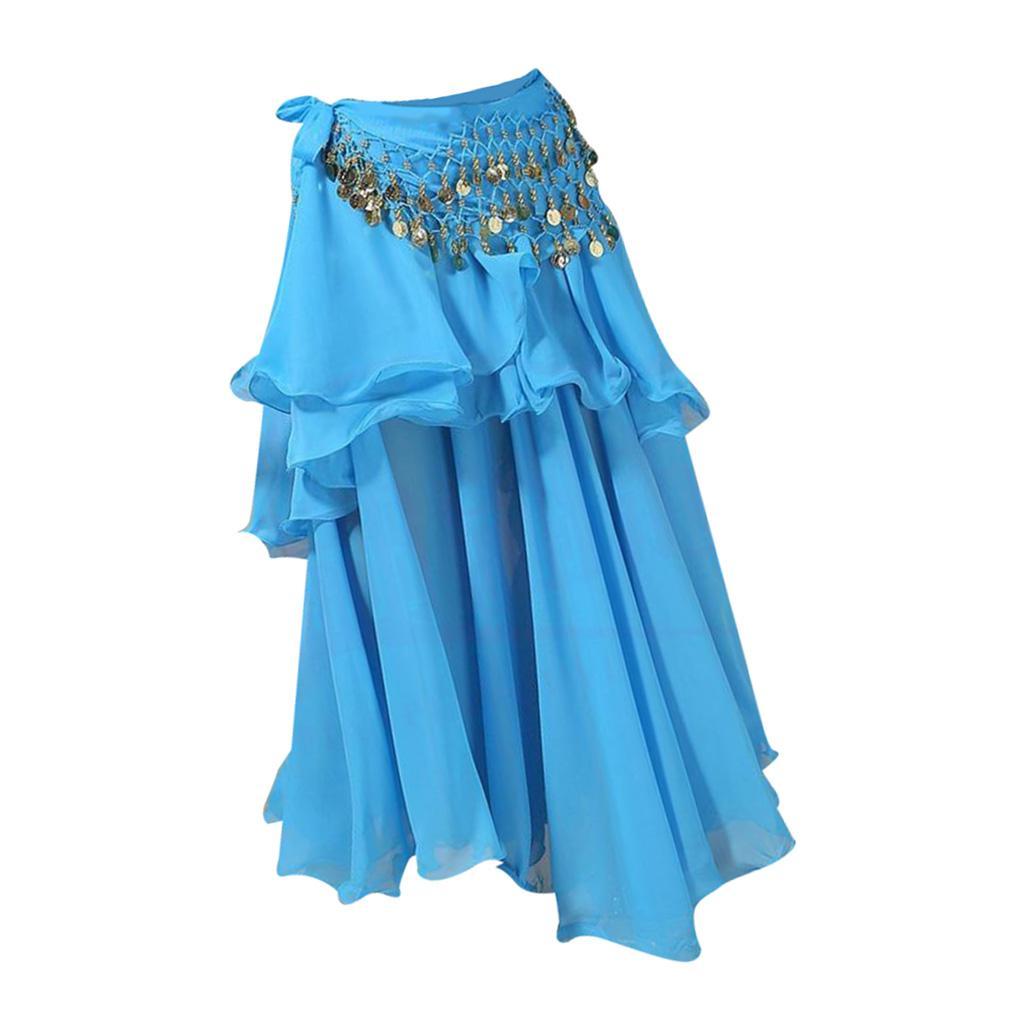 Women's Belly Dance Dresses Oriental Costumes Performance Dress Double Slits Belly Dance Skirts Dance Skirt With Coins Hip Scarf