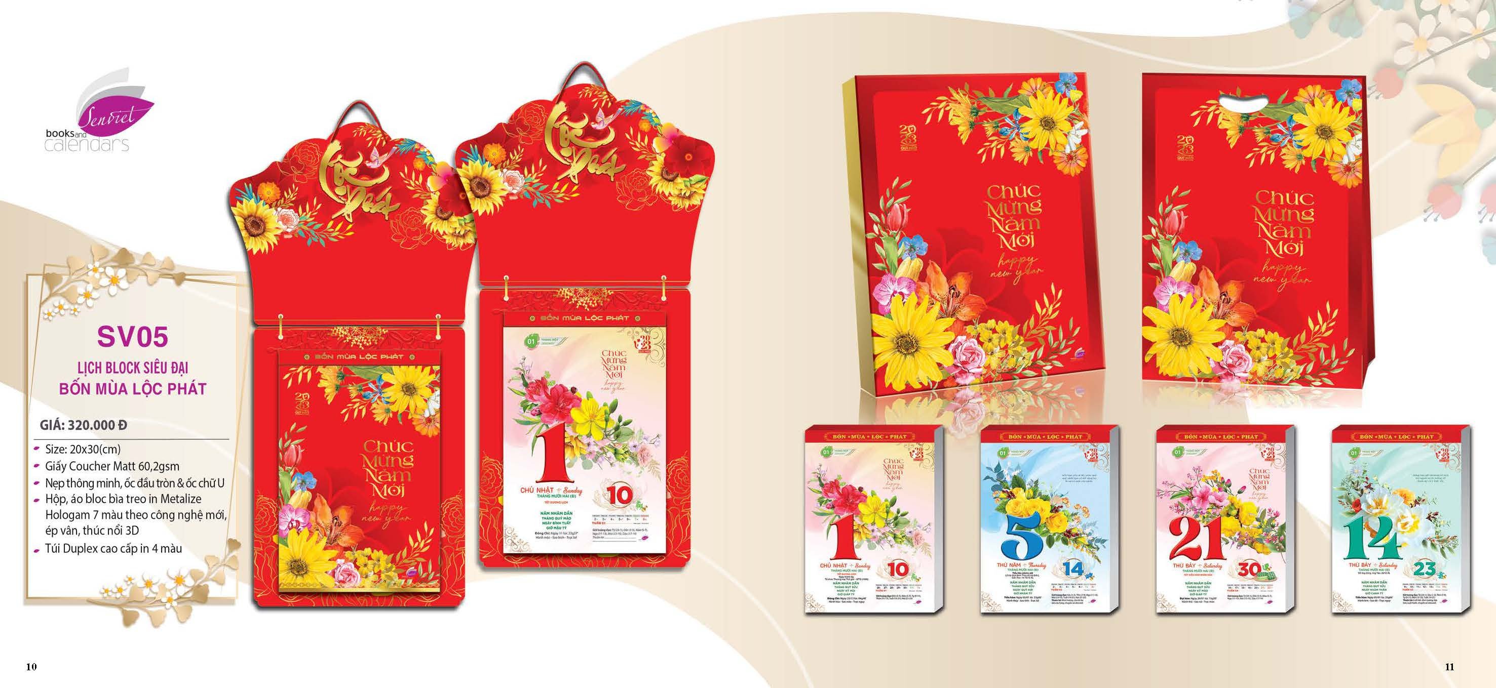 LỊCH TẾT 2023 BLOC LỊCH SIÊU ĐẠI KT 20X30cm SEN VIỆT - BỐN MÙA LỘC PHÁT