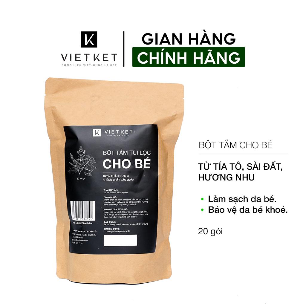 Bột tắm túi lọc cho bé VIETKET (VIỆT KẾT) 20 gói - Tắm sạch thơm tho và bảo vệ da mềm khỏe.