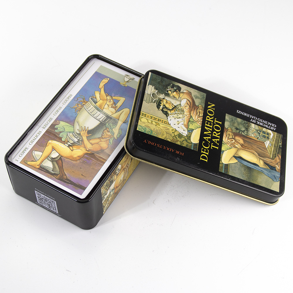 Bộ Bài Decameron Tarot Hộp Thiếc Mạ Cạnh Hồng 78 Lá