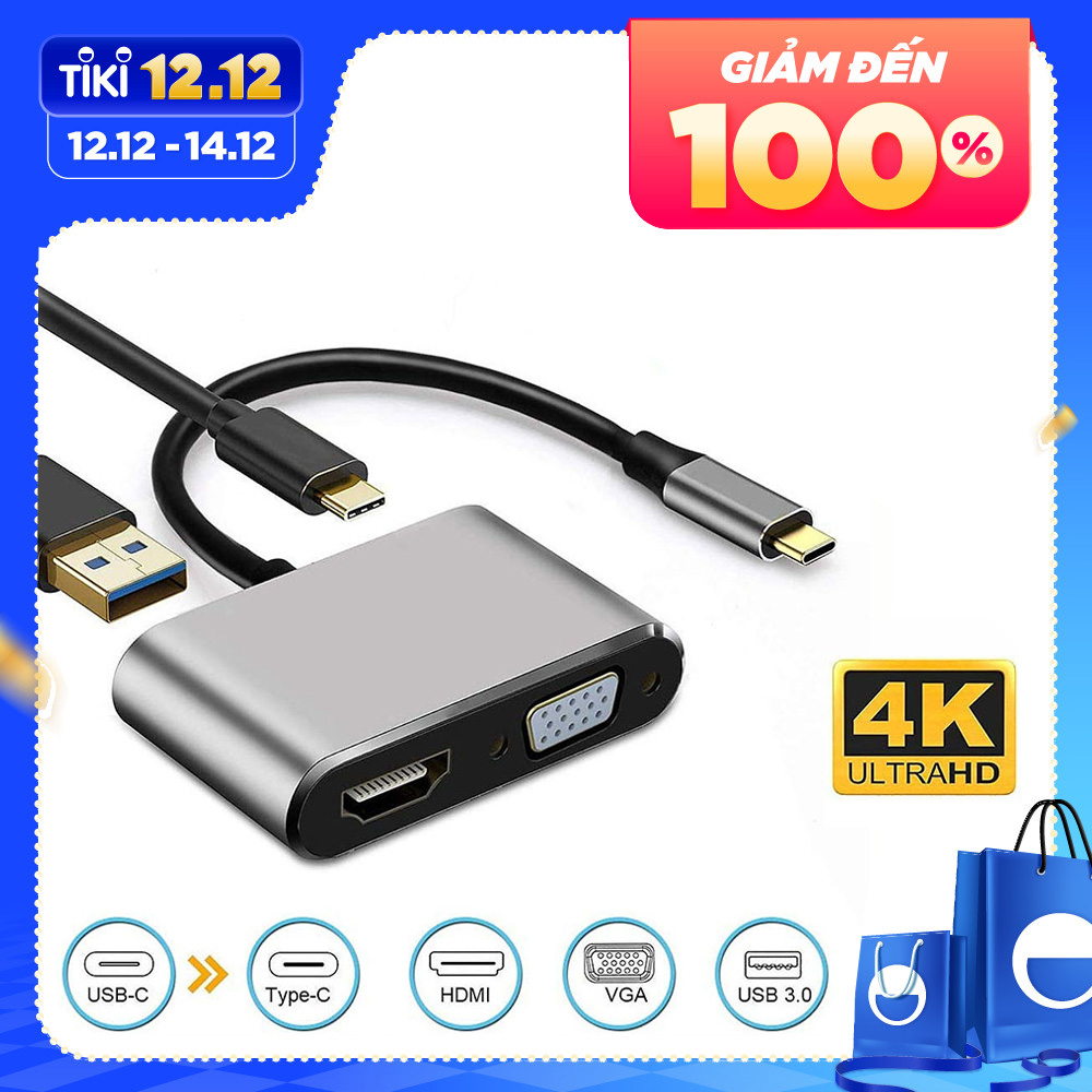 Cáp chuyển đổi Seasy, Type-c ra 4 cổng HDMI/ VGA/ USB và cổng sạc hỗ trợ chế độ Dex - Hàng chính hãng