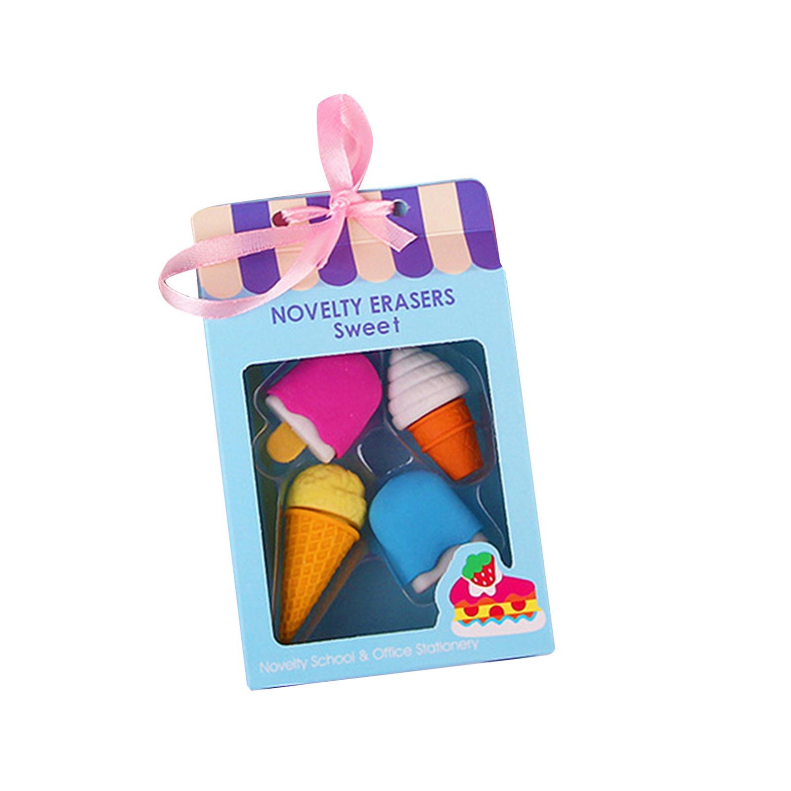4Pcs Cartoon Mini Eraser Unique Creative Dessert Erasers for Office Supplies