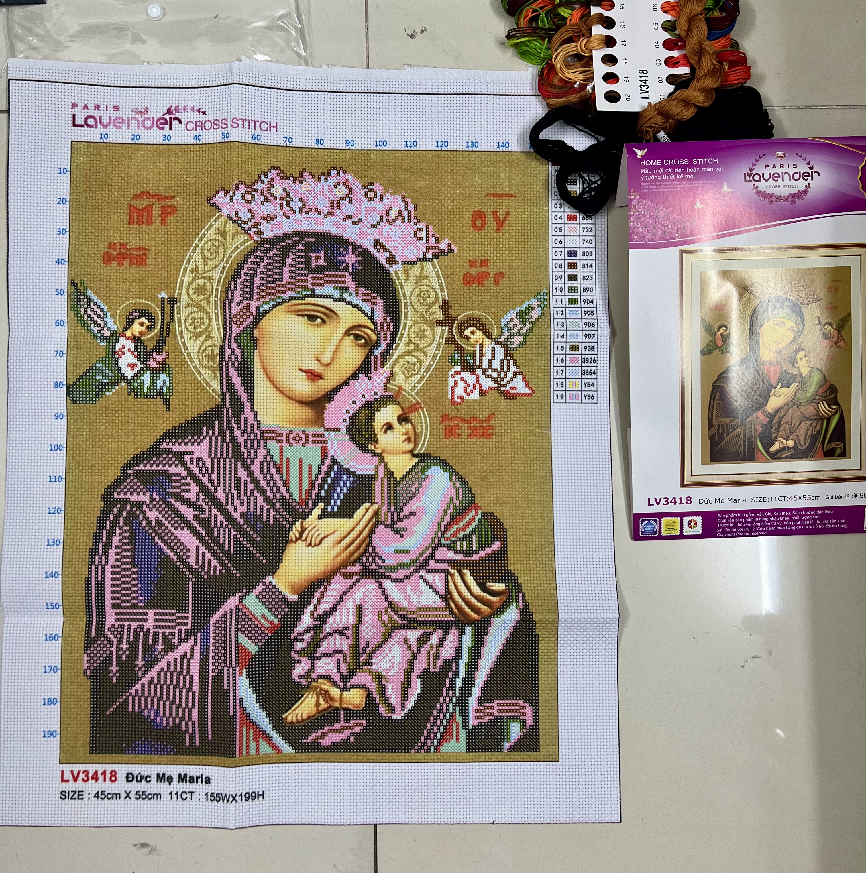 Tranh thêu chữ thập Đức mẹ Maria LV3418, kích thước 45 x 55 cm